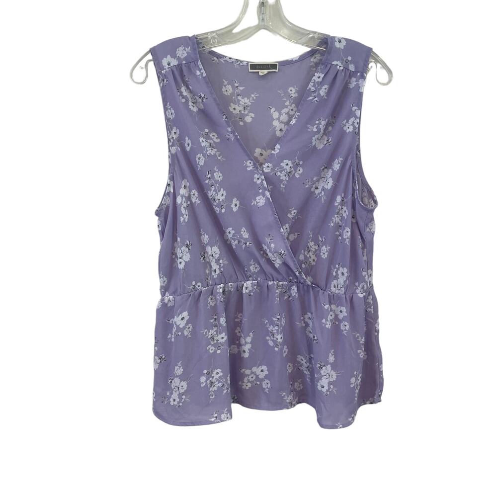 Pleione Elastic Waist Peplum Lavender Floral Blouse Sz L